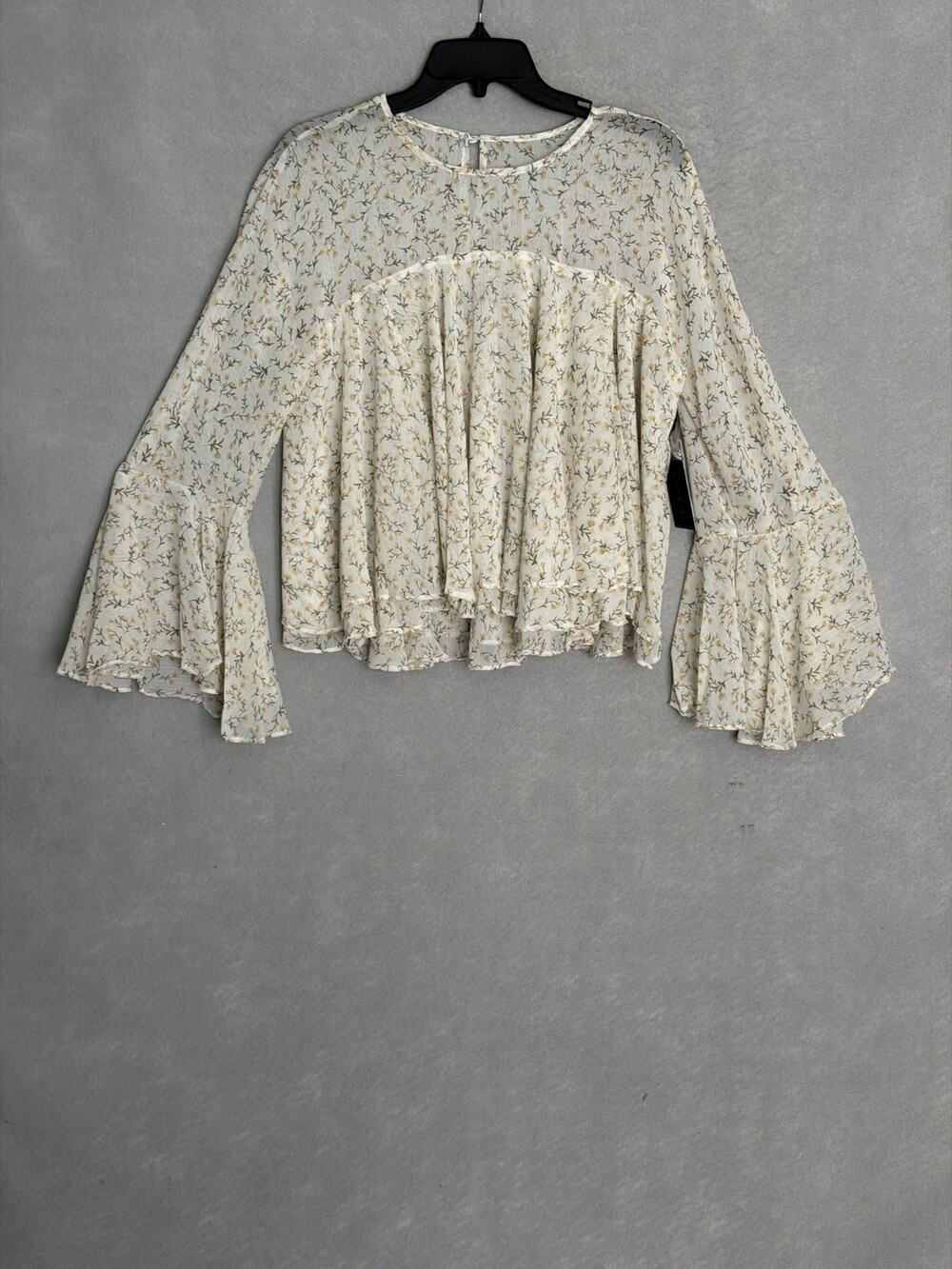 1. State Keyhole Back Top Long Bell Sleeves Floral Women's Small NEW